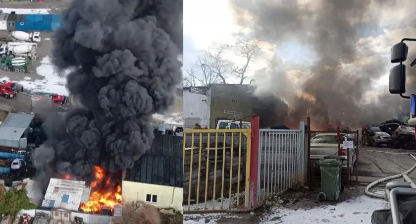 Pożar na stacji likwidacji pojazdów. fot. Oława 24