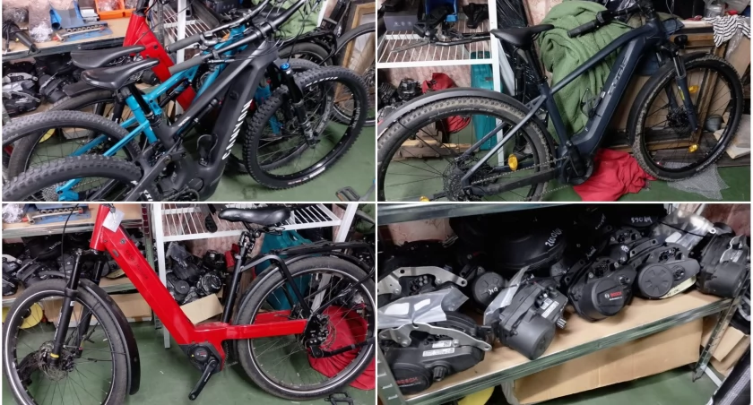 W garażu było 13 rowerów elektrycznych, baterie, silniki i zasilacze / fot. KMP Wrocław