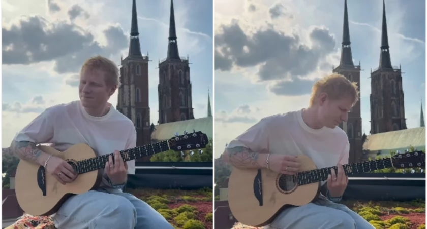 Ed Sheeran zaśpiewał i zagrał na dachu hotelu, w którym zatrzymał się we Wrocławiu / fot. instagram / teddysphotos